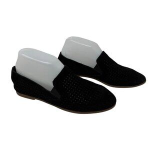 Lucky Brand Carthy Black Suede Perforated Slip-On Flats Women Size 8M Shoes